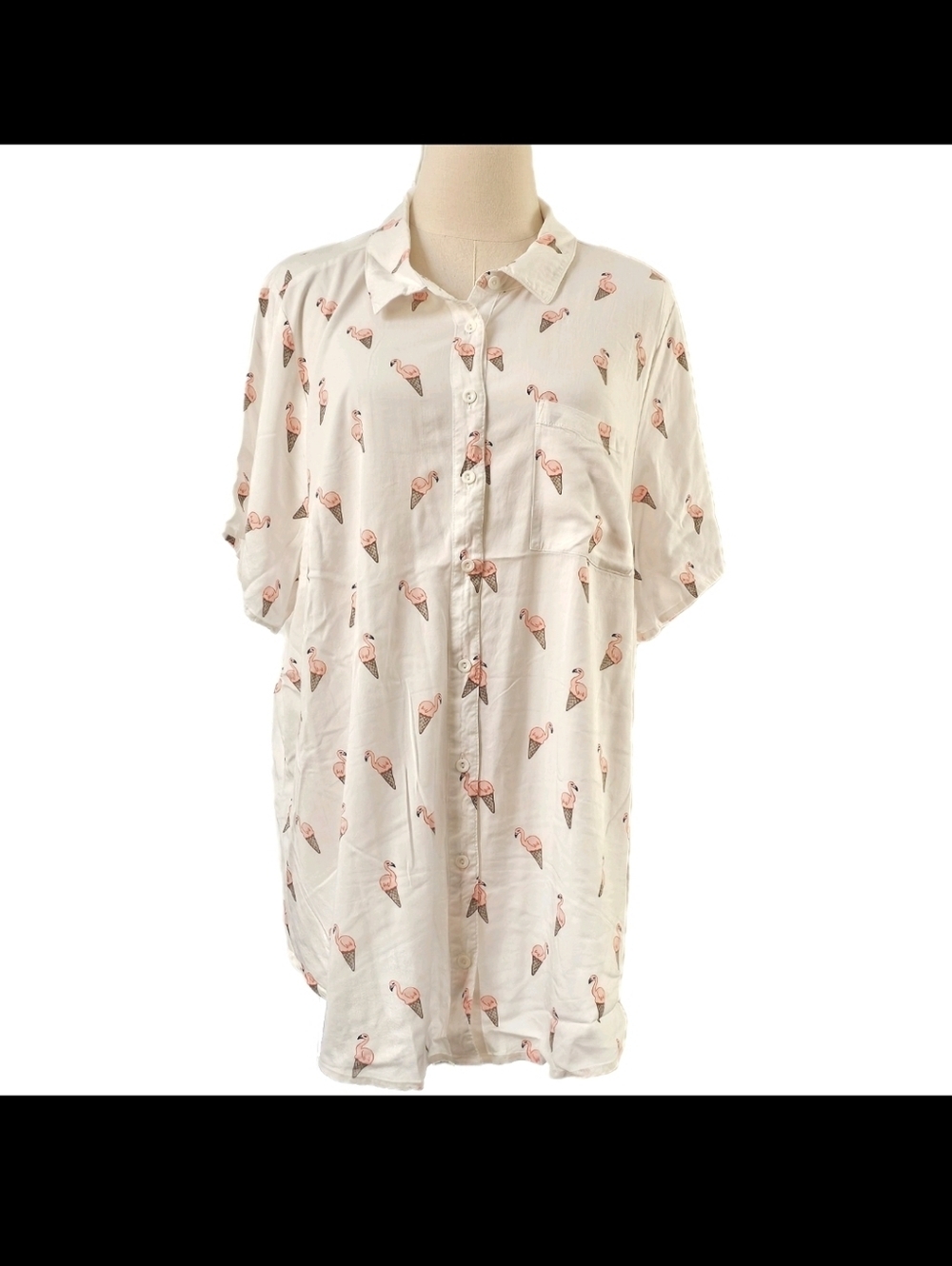 Torrid Shirt Blouse Womens Sz 3 Short Sleeve Button Front Ice Cream Flamingos